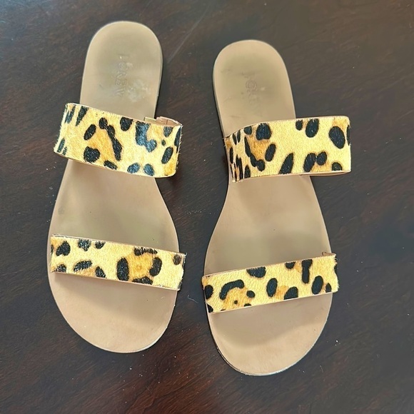 J. Crew Factory Shoes - J. Crew Factory Calf Hair Leopard Print Sandals Size 8 Preppy Animal Print Chic